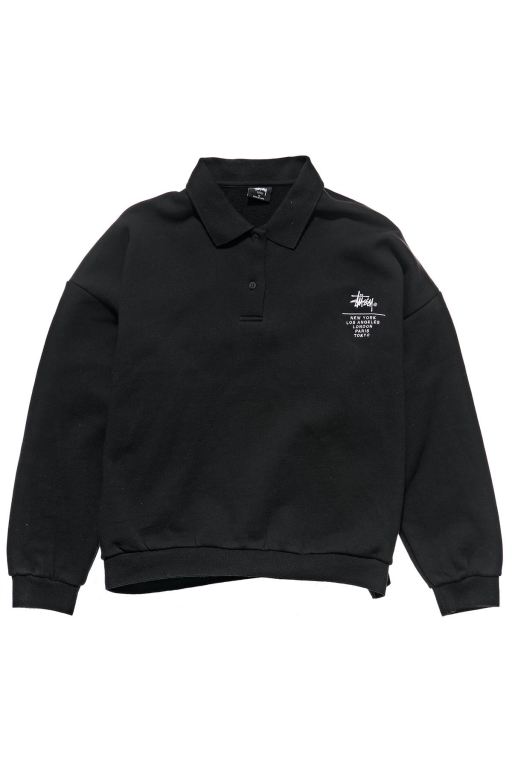 Stussy Womens Graffiti OS Fleece Polo Sweaters Black - XAEBV4960